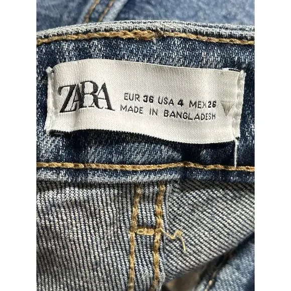 Zara Women's Mid Blue Washed High Waist Casual Straight Denim Jeans Pants Size 4 - Picture 4 of 5
